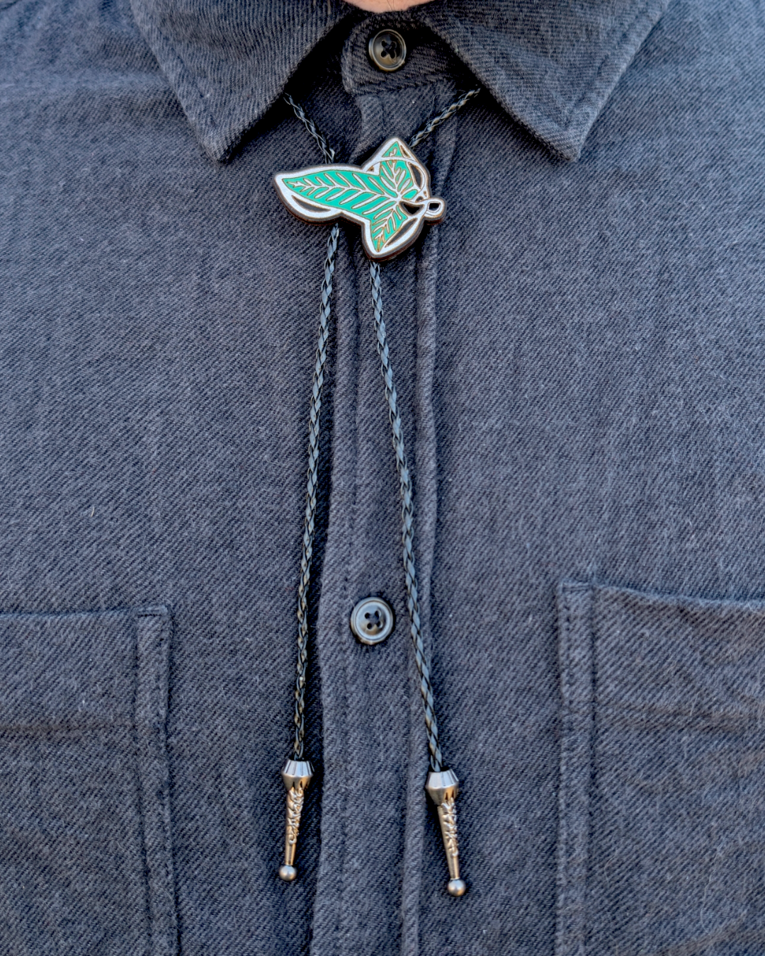 Elven Leaf of Lorien Bolo Tie - Hand Painted Wood Bolo LOTR
