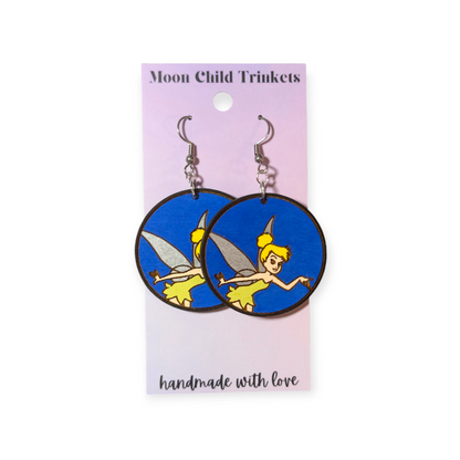 Tinkerbell Hand Painted Wood Dangle Earrings