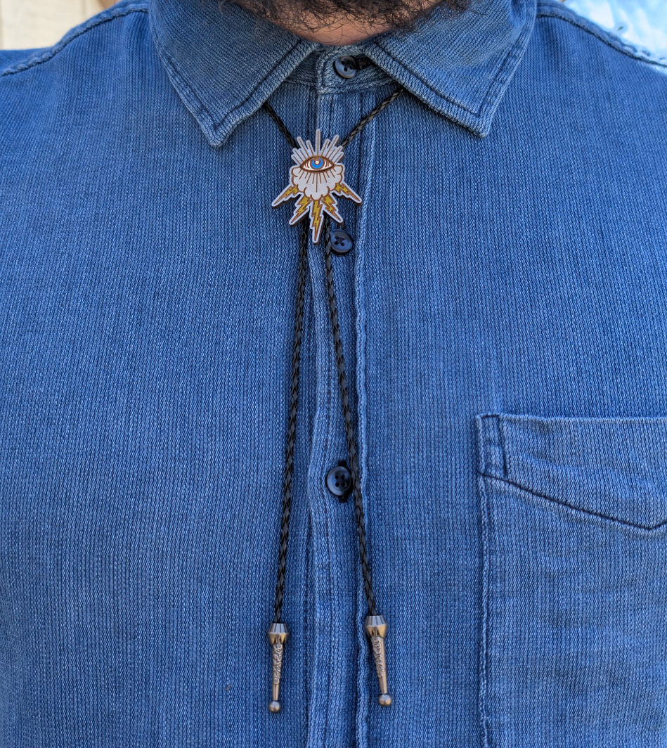 Mystic Evil Eye Western Bolo Tie - Lightning Cloud Cowboy Tie - Statement Neckwear