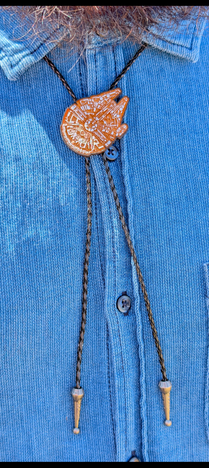 Millennium Falcon Star Wars Bolo Tie - Hand Painted Wood Bolo