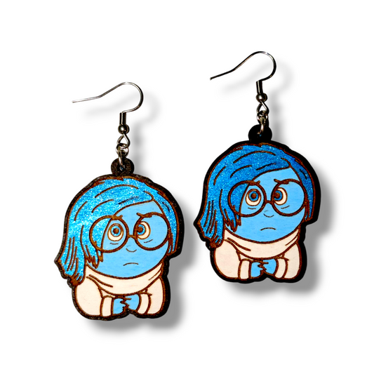 Sadness Inside Out Hand Painted Wood Dangle Earrings