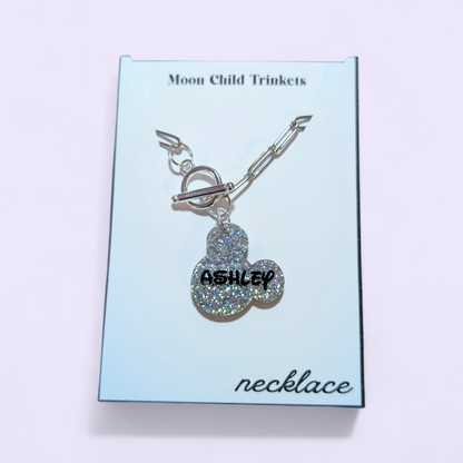 Personalized Mickey Head Glitter Acrylic Paperclip Chain Necklace
