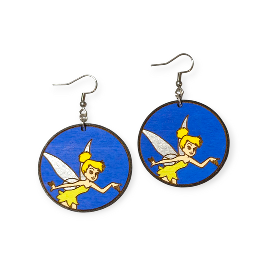 Tinkerbell Hand Painted Wood Dangle Earrings
