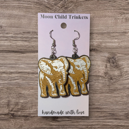 Baby Elephant Hand Painted Dangle Earrings