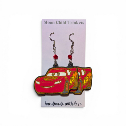 Lightning McQueen Hand Painted Wood Earrings