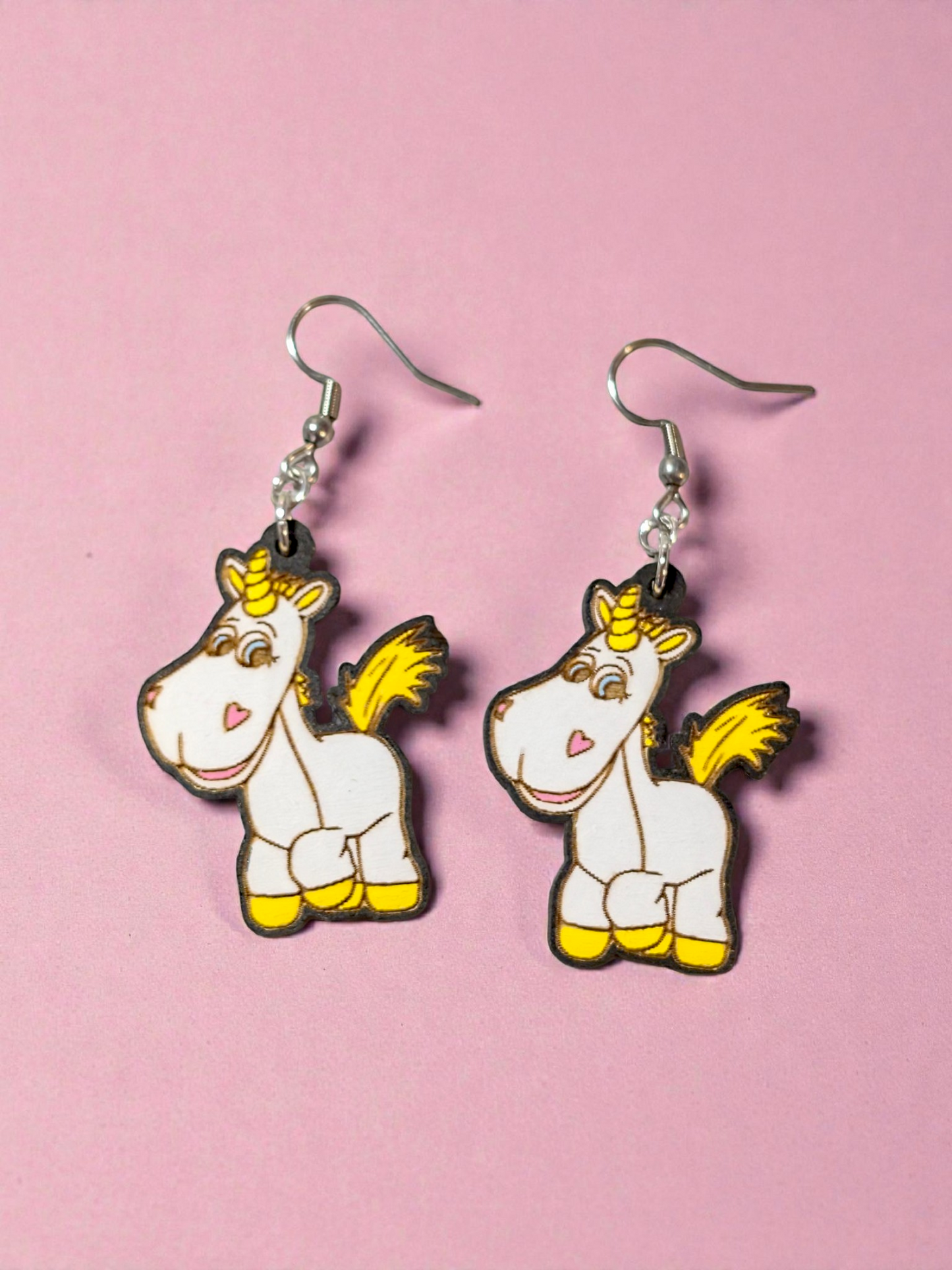 Toy Story Buttercup Hand Painted Wood Dangle Earrings