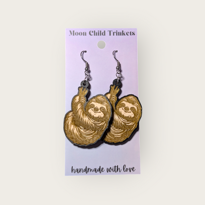 Cute Sloth Hand Painted Dangle Earrings