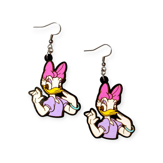 Daisy Duck Hand Painted Wood Earrings