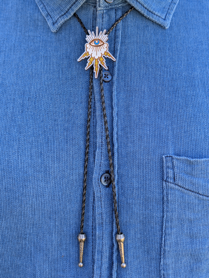 Mystic Evil Eye Western Bolo Tie - Lightning Cloud Cowboy Tie - Statement Neckwear