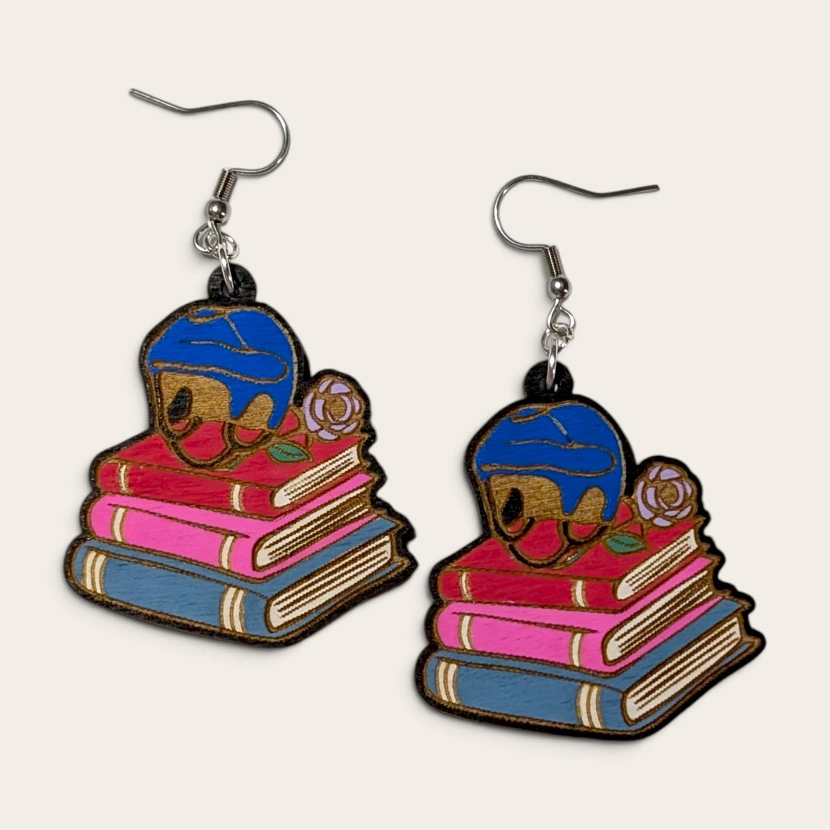 Hockey Romance Bookish Hand Painted Wood Earrings