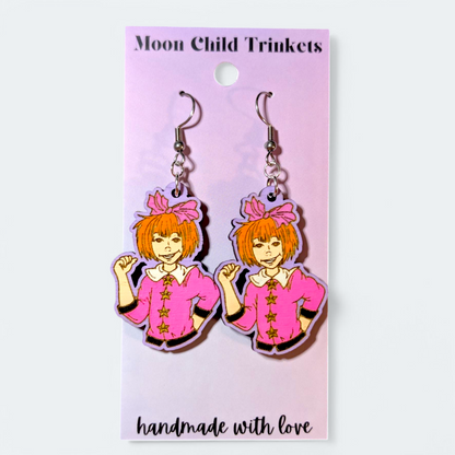 Junie B Jones Hand Painted Wood Dangle Earrings