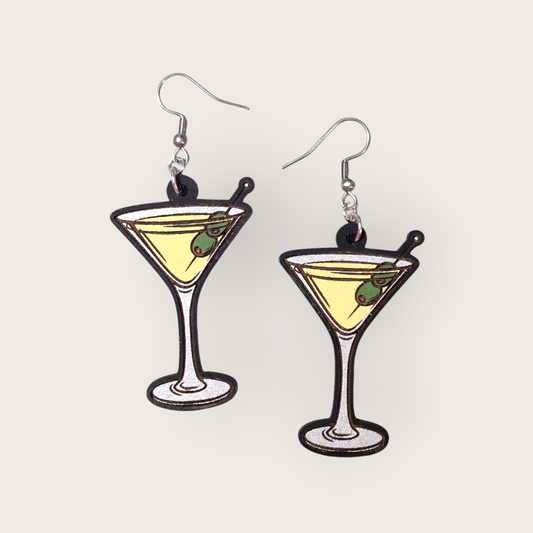 Olive Martini Hand Painted Wood Dangle Earrings