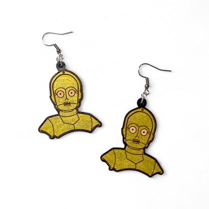 C3PO Star Wars Hand Painted Wood Earrings
