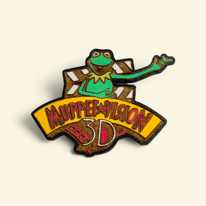 Muppet Vision 3D Kermit Bar Back Brooch - Hand Painted Wood Pin