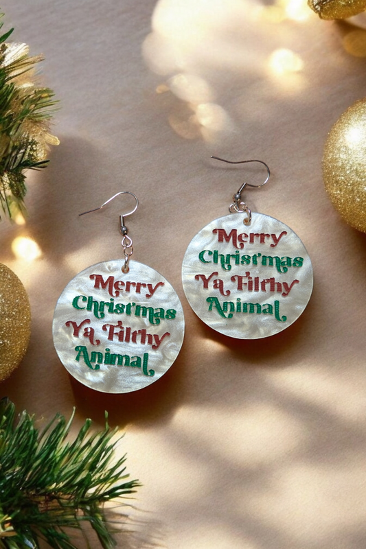 Merry Christmas Ya Filthy Animal Hand Painted Dangle Earrings