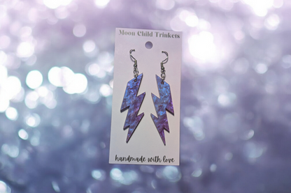 Purple Pearlescent Lightning Bolt Dangle Earrings