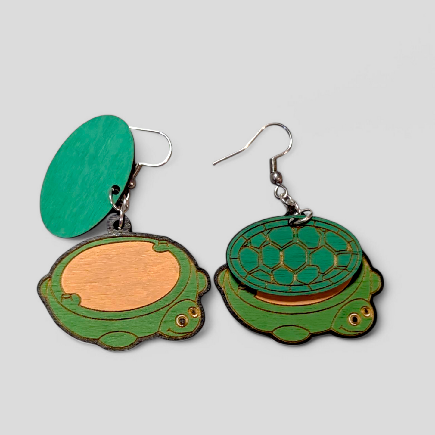 Turtle Sandbox Nostalgic Hand Painted Wood Dangle Earrings