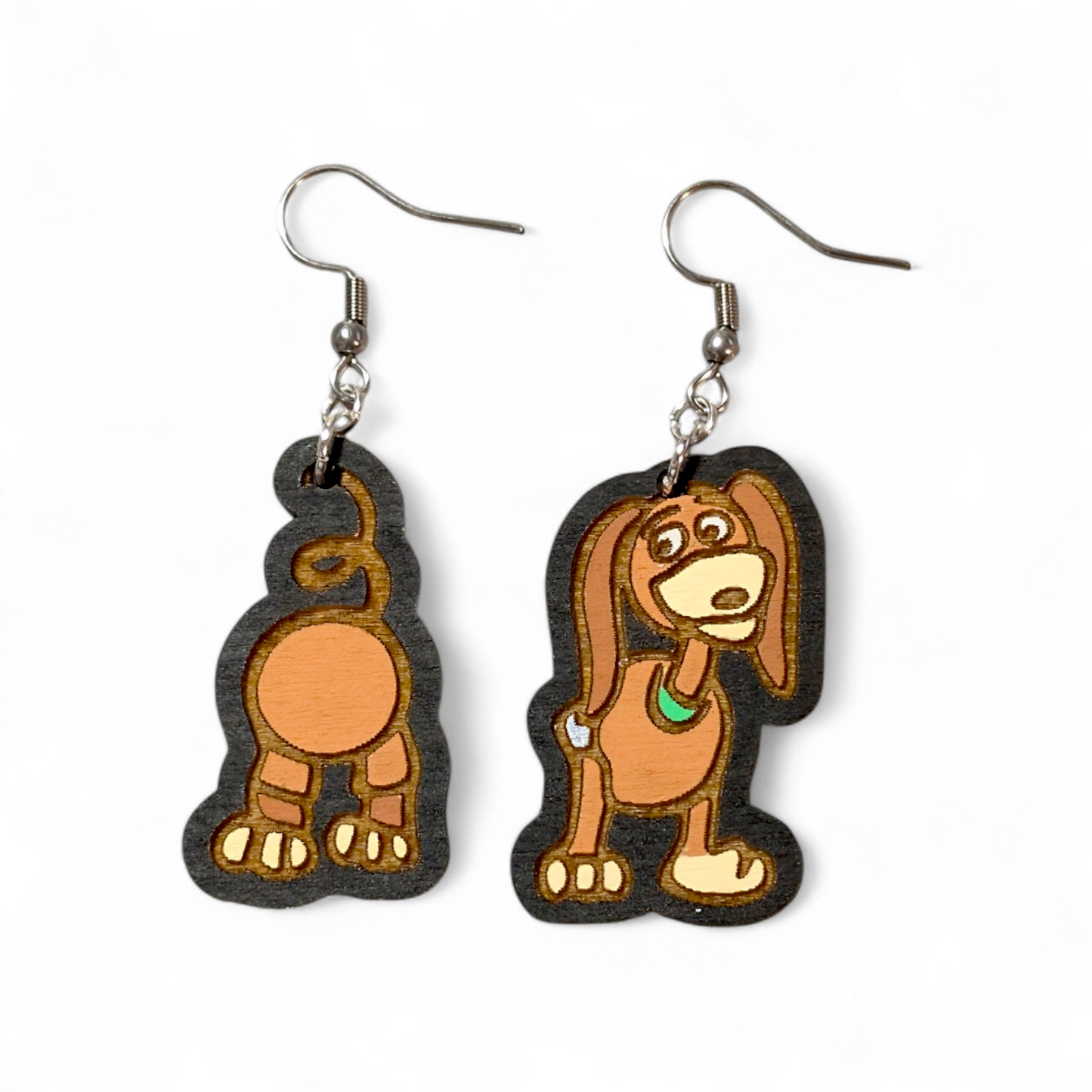 Toy Story Slinky Dog Hand Painted Wood Dangle Earrings