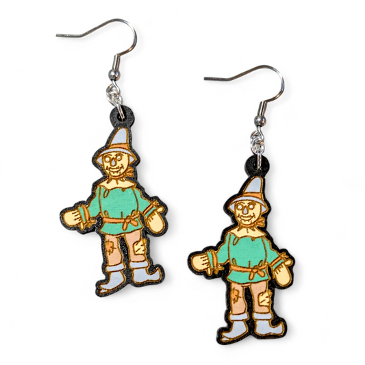 Scarecrow Wizard of Oz Book Inspired Hand Painted Wood Earrings
