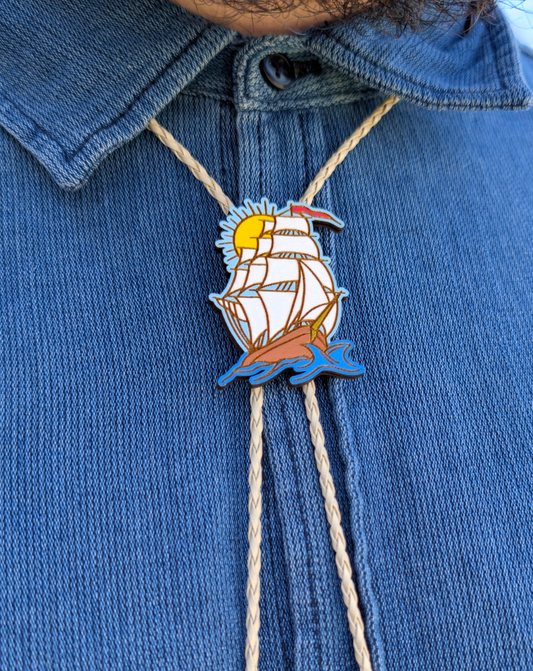 Nautical Ship Bolo Tie – American Traditional Tattoo Inspired Western Tie