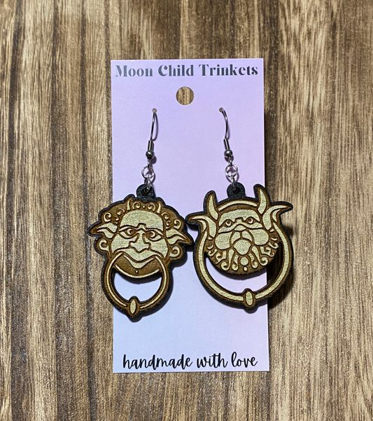 Labyrinth Door Knockers Hand Painted Wood Earrings