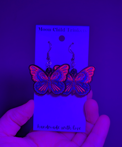 Neon Butterfly Hand Painted Wood Earrings