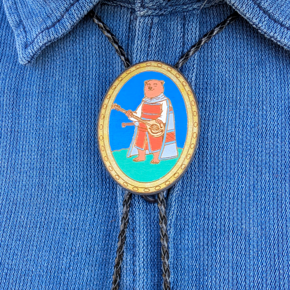 Renaissance Bard Bear Western Bolo Tie - Cowboy Tie - Statement Neckwear