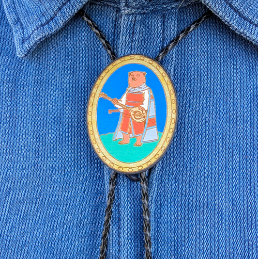 Renaissance Bard Bear Western Bolo Tie - Cowboy Tie - Statement Neckwear