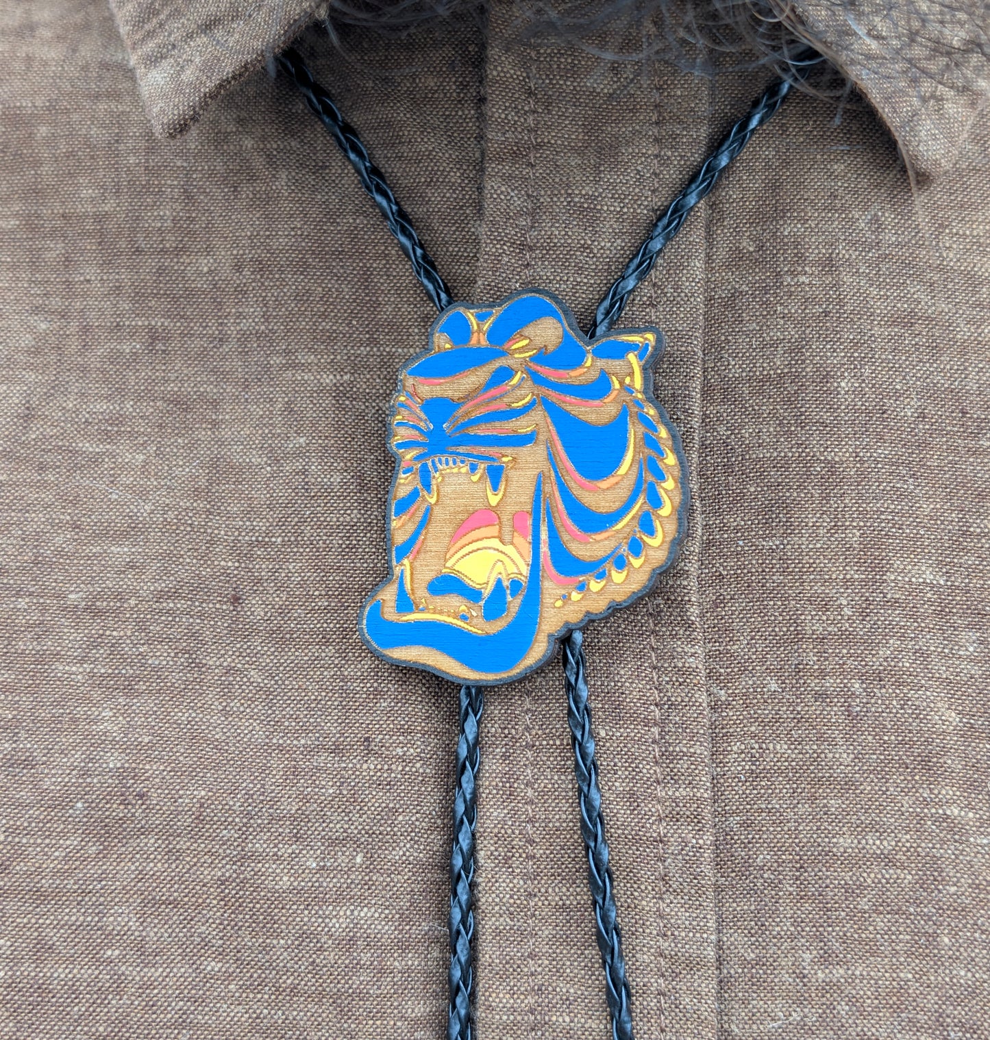 Aladdin Cave of Wonders Bolo Tie - Hand Painted Wood Bolo
