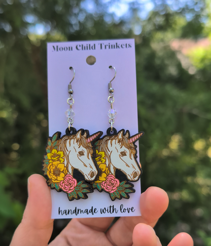 Unicorn Hand Painted Wood Earrings