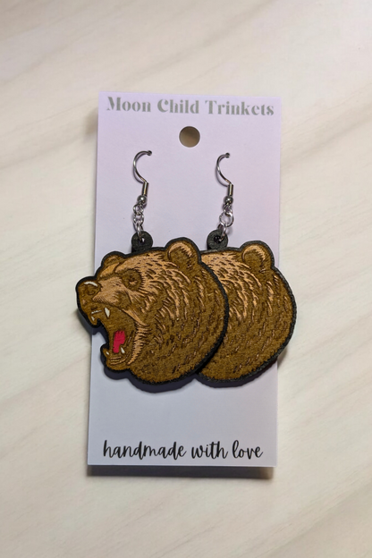 Grizzly Bear Hand Painted Dangle Earrings