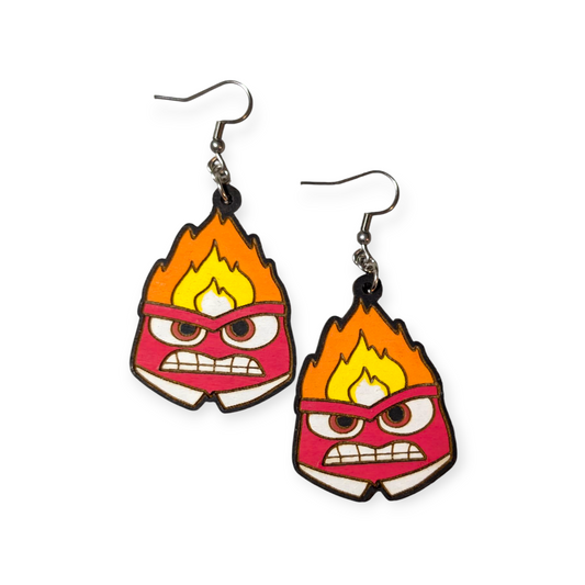 Anger Inside Out Hand Painted Wood Dangle Earrings