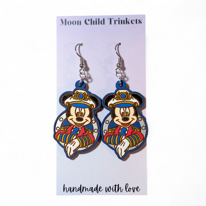 Mickey Porthole Cruise Hand Painted Wood Earrings