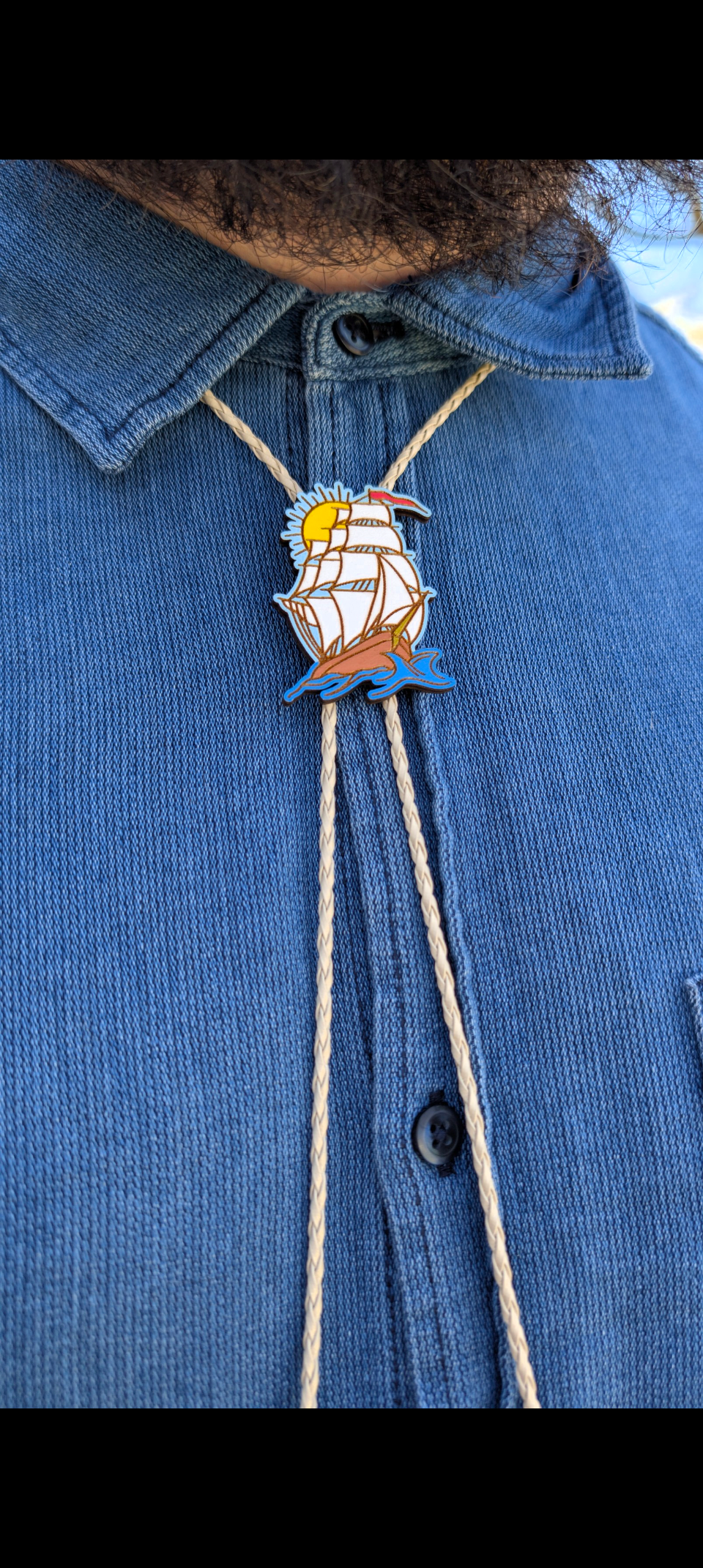 Nautical Ship Bolo Tie – American Traditional Tattoo Inspired Western Tie