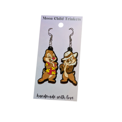 Chip and Dale Rescue Rangers Hand Painted Wood Earrings