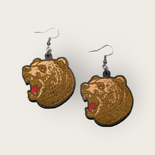 Grizzly Bear Hand Painted Dangle Earrings