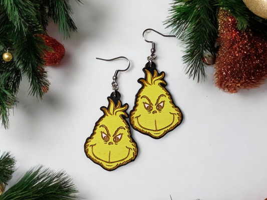 Retro Grinch Hand Painted Dangle Earrings