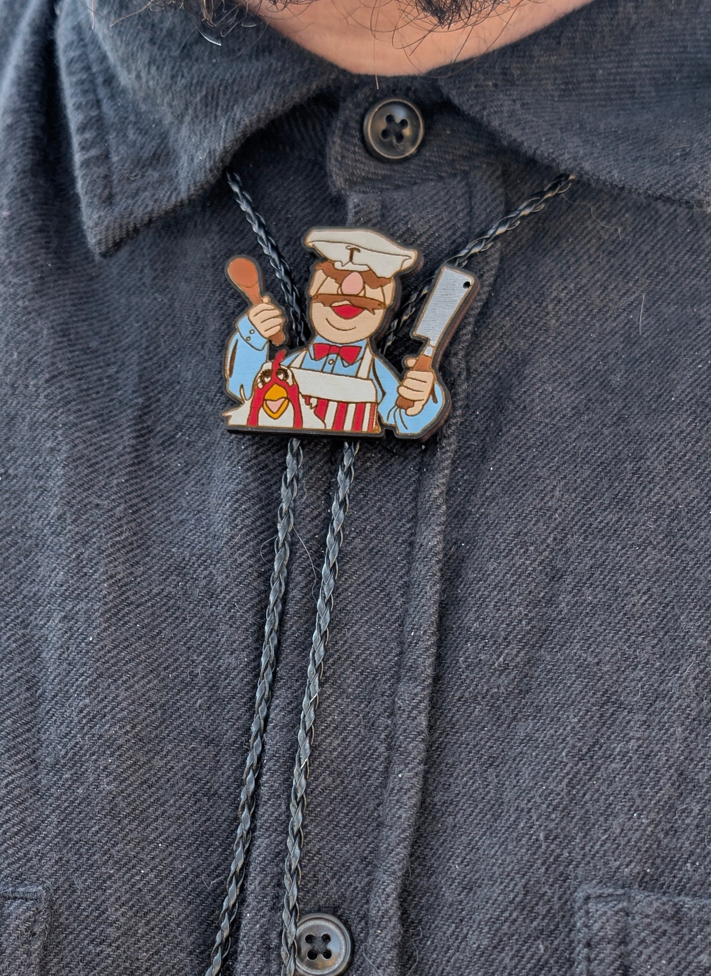 Swedish Chef Bolo Tie - Hand Painted Wood Bolo