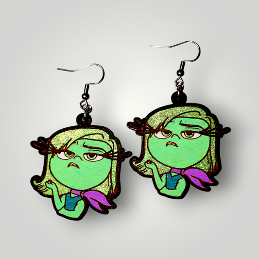 Disgust Inside Out Hand Painted Wood Dangle Earrings