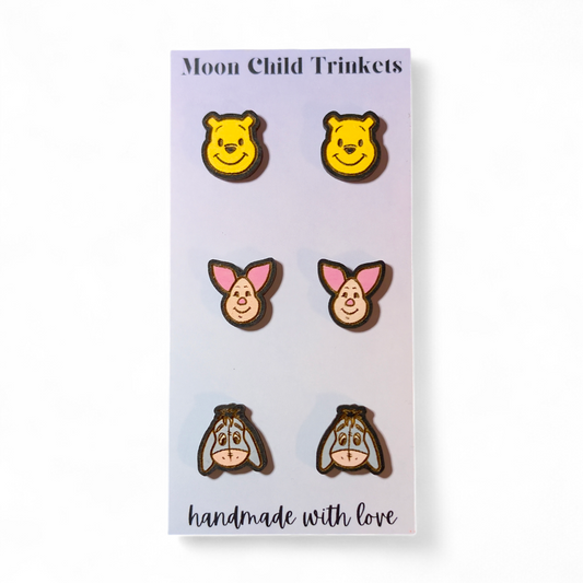 Winnie The Pooh - 3 Pair Stud Earring Bundle - Pooh, Eeyore, Piglet
