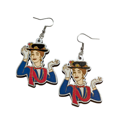 Mary Poppins Hand Painted Wood Earrings