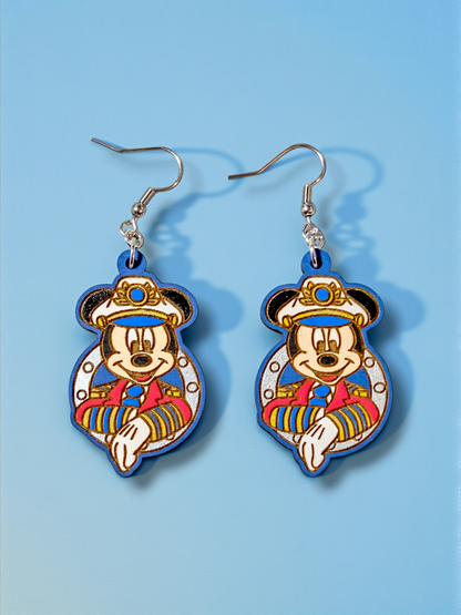 Mickey Porthole Cruise Hand Painted Wood Earrings