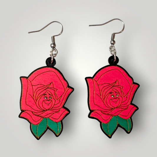 Red Rose Alice in Wonderland Hand Painted Earrings