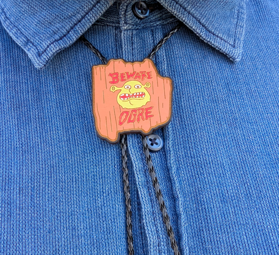 Shrek Beware Ogre Western Bolo Tie - Cowboy Tie - Statement Neckwear