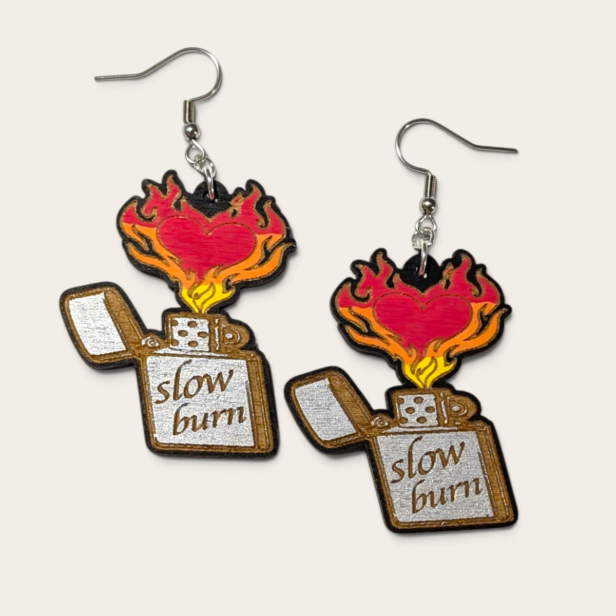 Slow Burn Bookish Lighter Hand Painted Wood Earrings