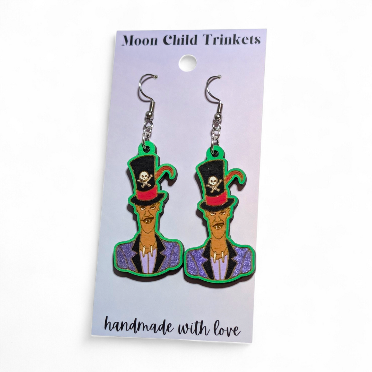 Dr. Facilier Princess and the Frog Hand Painted Wood Earrings