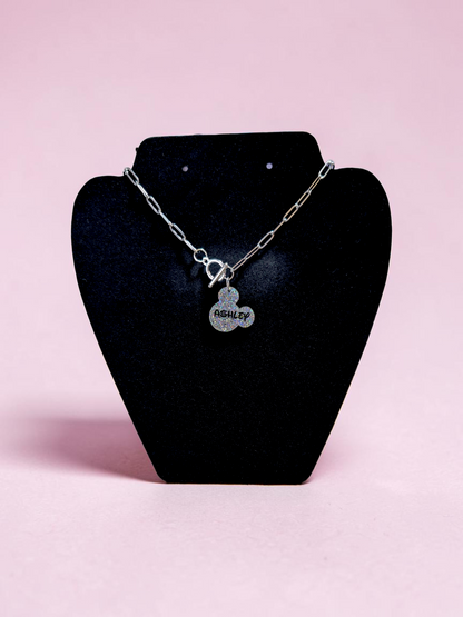 Personalized Mickey Head Glitter Acrylic Paperclip Chain Necklace