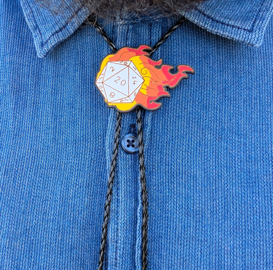 Flaming D20 Dice Western Bolo Tie - Cowboy Tie - Statement Neckwear