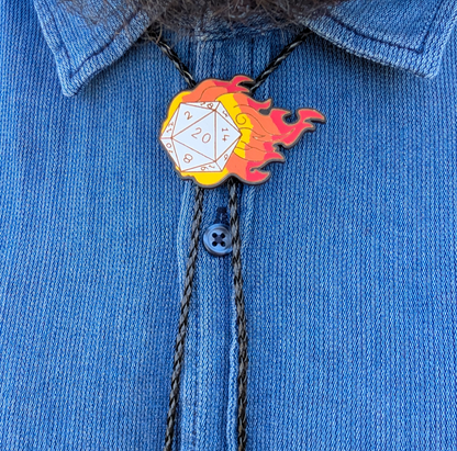 Flaming D20 Dice Western Bolo Tie - Cowboy Tie - Statement Neckwear