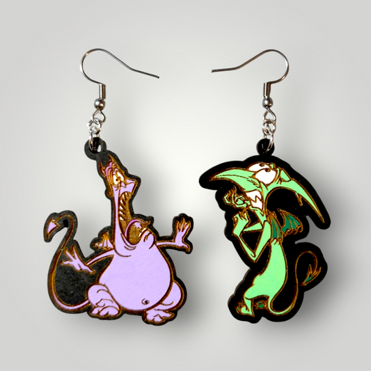 Hercules Pain and Panic Hand Painted Wood Dangle Earrings